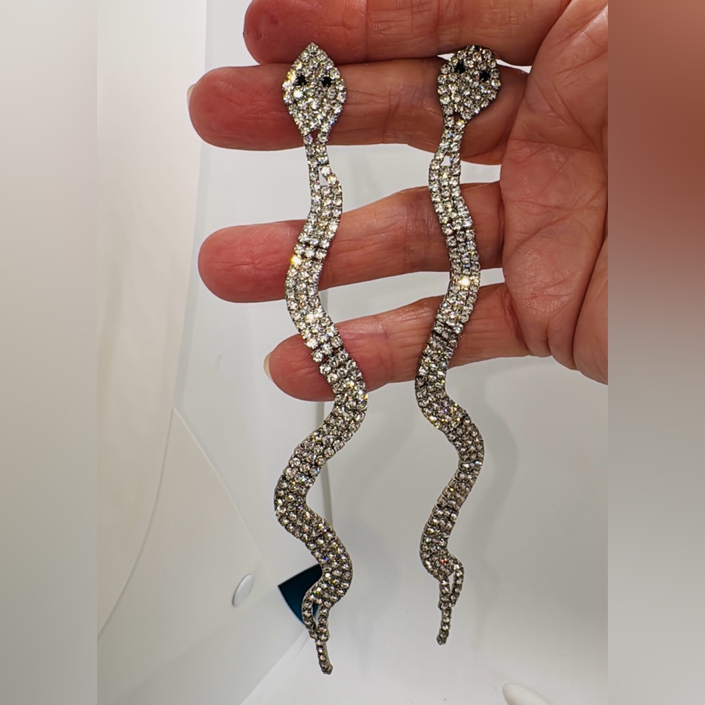 Sparkling Rhinestone Snake Earrings. Vintage